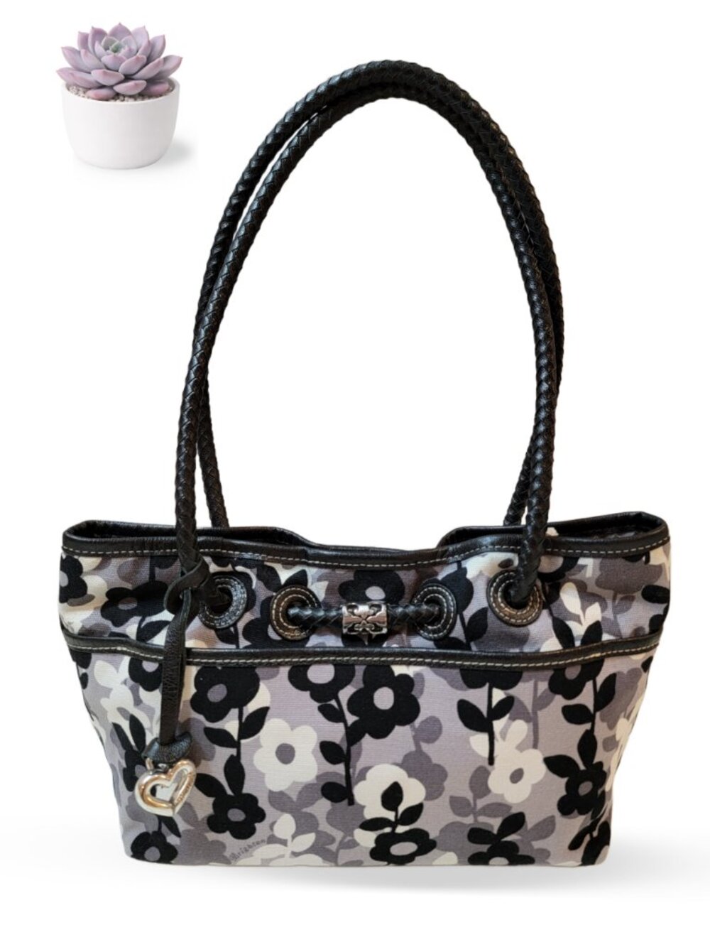 Brighton Floral Canvas Tote Bag with Purse Charm and Magnetic Closure